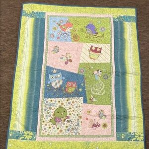 Colorful Owl and Bird Patterned Quilt 49x39